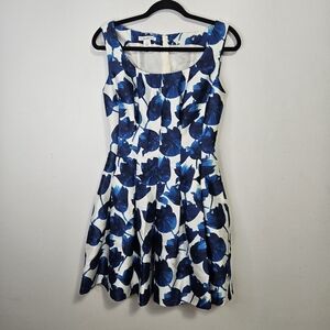 Oscar de la Renta Fit Flare Mini Dress 4 Floral Blue White Party  Dress